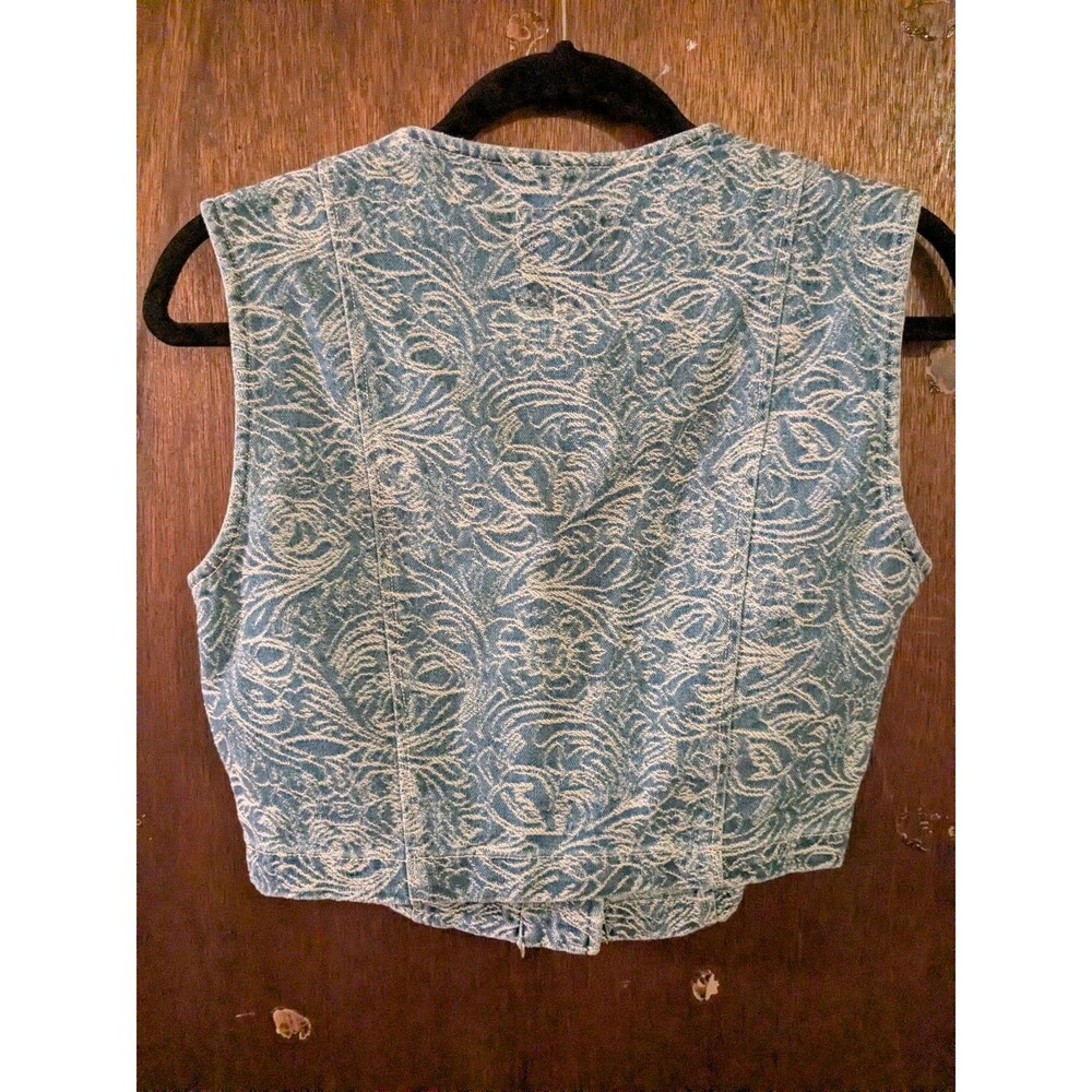 New Avec Les Filles Small Denim Floral Vest Button Up - Picture 2 of 4